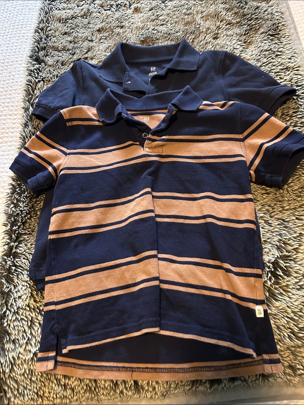 GAP Boys Navy & Tan Striped Polo Duo S
